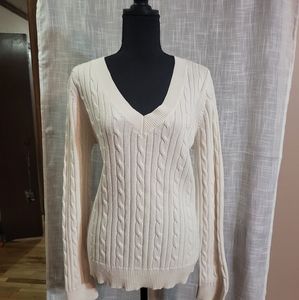 CHAPS RALPH LAUREN Cable Knit V Neck Sweater. WHITE. Women's XL